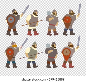 A set of cartoon characters Russian warriors. Fantastic heroes of old national legends. Characters of Slavic tales and epic. A sample from the thematic collection for design. Vector illustration EPS10