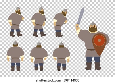 A set of cartoon characters Russian warriors. Fantastic heroes of old national legends. Characters of Slavic tales and epic. A sample from the thematic collection for design. Vector illustration EPS10
