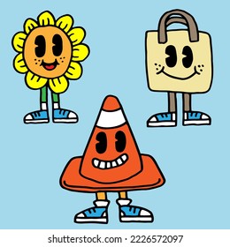 set of cartoon characters with smiley faces