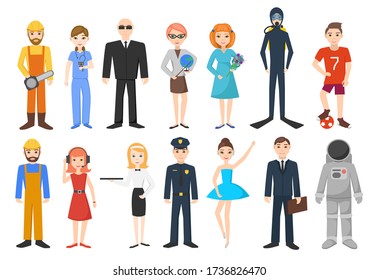 A set of cartoon characters. A variety of professions. People isolated on a white background. Vector illustration.