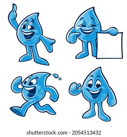 set of cartoon characters water drops