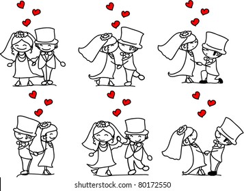 Set cartoon characters weddings