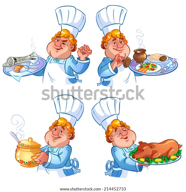 Set Cartoon Chefs Various Dishes Vector Stock Vector (Royalty Free ...