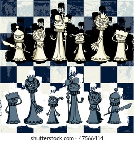 A set of cartoon chess pieces