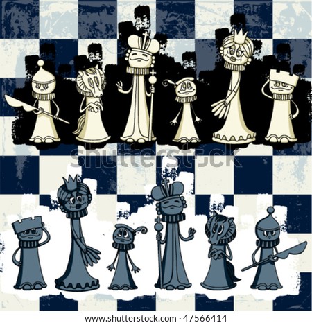 A set of cartoon chess pieces