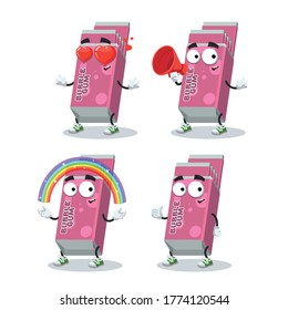 set of cartoon Chewing Bubble Gum in Pink Pack character mascot on white background