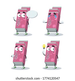 set of cartoon Chewing Bubble Gum in Pink Pack character mascot on white background