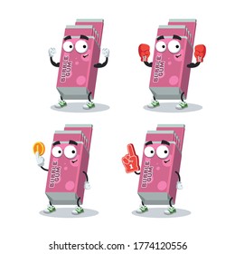set of cartoon Chewing Bubble Gum in Pink Pack character mascot on white background