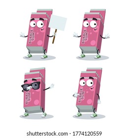 set of cartoon Chewing Bubble Gum in Pink Pack character mascot on white background