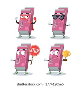 set of cartoon Chewing Bubble Gum in Pink Pack character mascot on white background