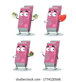 set of cartoon Chewing Bubble Gum in Pink Pack character mascot on white background