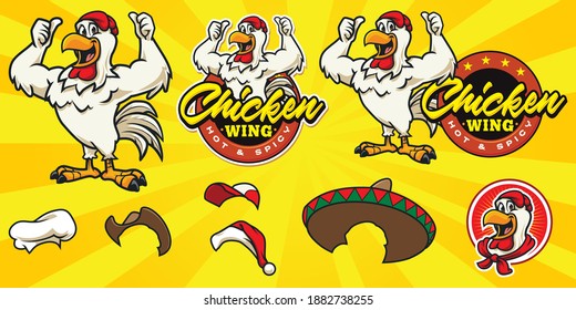 Set of cartoon chicken logo template