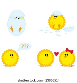 Set of cartoon chickens for Easter. Vector illustration.