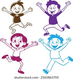 set of cartoon children dancing, cartoon characters, cartoon silhouette, cartoon flat vector illustration on white background 