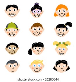 set of cartoon children face vector