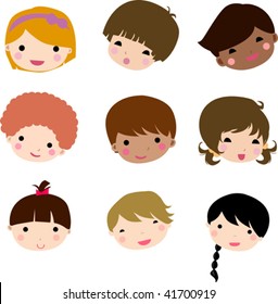 Set of cartoon children face vector