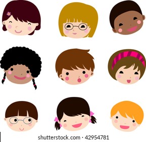 Set of cartoon children face vector 2