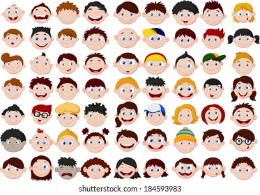 Set of cartoon children head