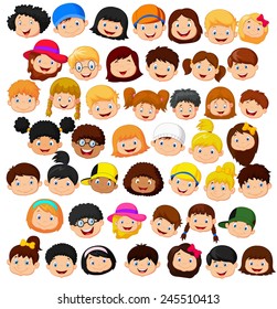 Set of cartoon children head