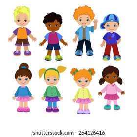Set cartoon children, pupils.Happy kids.