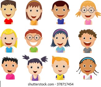 set of cartoon children's faces