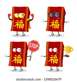set of cartoon Chinese New Year Red Envelope character mascot on white background