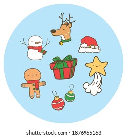 Conjunto de ilustraciones de icono de navidad de dibujos animados.