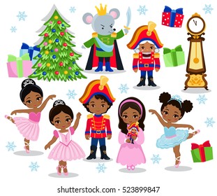 Set cartoon christmas characters for fairy tale Nutcracker. Vector illustration isolated on white background.