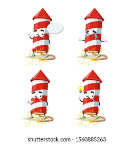set of cartoon christmas firecracker with a burning wick character mascot on white background