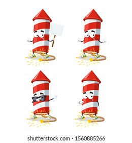 set of cartoon christmas firecracker with a burning wick character mascot on white background