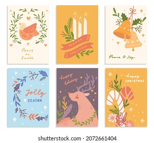 set of cartoon Christmas greeting cards design vector illustration