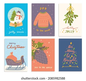 set of cartoon Christmas greeting cards design vector illustration