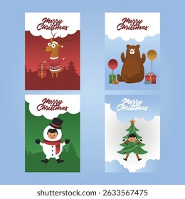 Set of cartoon Christmas greeting cards design by tulangbercabang studio