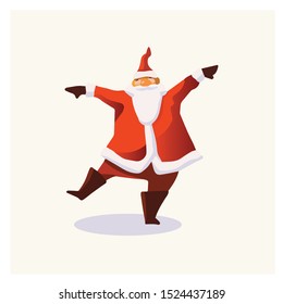 Set of cartoon Christmas illustrations. Funny happy Santa Claus character with gift, bag with presents, waving and greeting. For Christmas cards, banners, tags and labels.