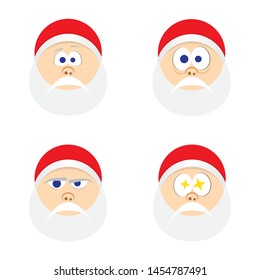 Set of cartoon Christmas illustrations isolated on white. Funny happy Santa Claus character waving and greeting. For Christmas cards, banners, tags and labels.