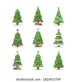 Set Of Cartoon Christmas Trees, Pines For Greeting Card, Invitation,banner, Web. Winter Holiday. Icons Collection. Vector Illustration, EPS 10.