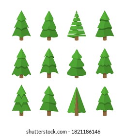 Set of cartoon Christmas trees, pines for greeting card, invitation,banner, web. Winter holiday. Icons collection. Vector illustration, EPS 10.