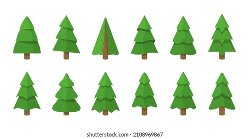Set of cartoon Christmas trees, pines for greeting card, invitation,banner, web. Winter holiday. Icons collection. Vector illustration, EPS 10.
