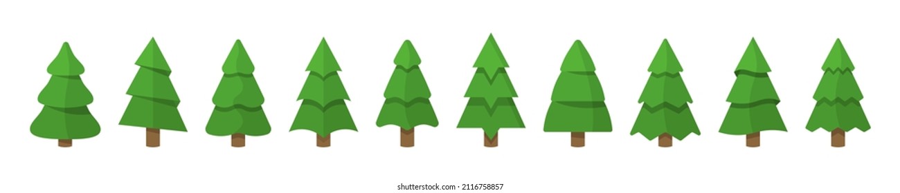 Set of cartoon Christmas trees, pines for greeting card, invitation,banner, web. Winter holiday. Icons collection.