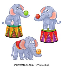 Set of cartoon circus elephant