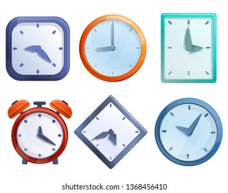set of cartoon clock icons, vector illustration