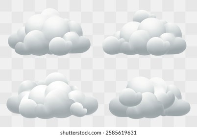 Set of cartoon cloud ,cute weather element, meteorology icons, cloudscape isolated vector set