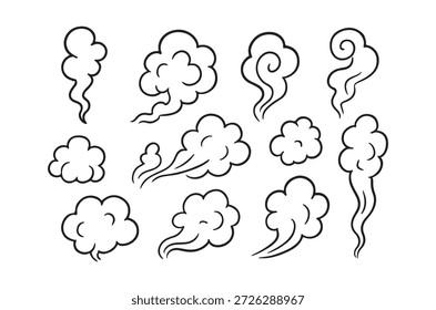 Un conjunto de diseños de nubes de dibujos animados en varias Formas y estilos