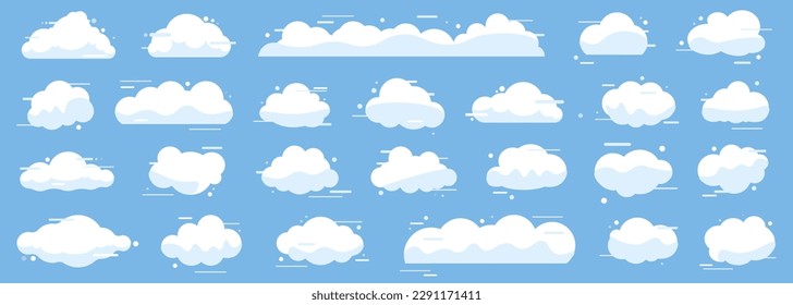 Set of cartoon cloud in a flat design. White cloud collection