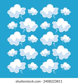 Set of cartoon cloud in a flat design. White cloud collection	