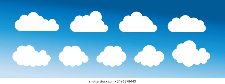 Set of cartoon cloud in a flat design. White cloud. Vector