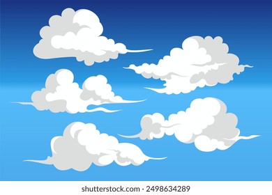 Set of cartoon cloud in a flat design. White cloud collection editable