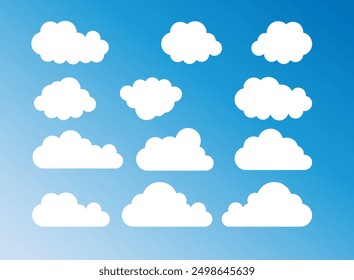 Conjunto de nube de dibujos animados en un diseño plano. Nube blanca. Vector