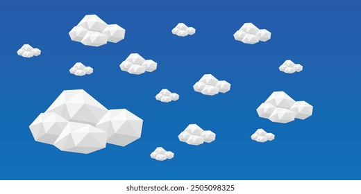 Conjunto de nube de dibujos animados en un diseño plano. Nubes blancas mullidas de la historieta en sistema azul del Vector del cielo. Cielo de día nublado. Ilustración mullida nublada de dibujos animados