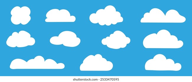 Set of cartoon cloud in a flat design, Simple cloudy shapes, White cloud collection.